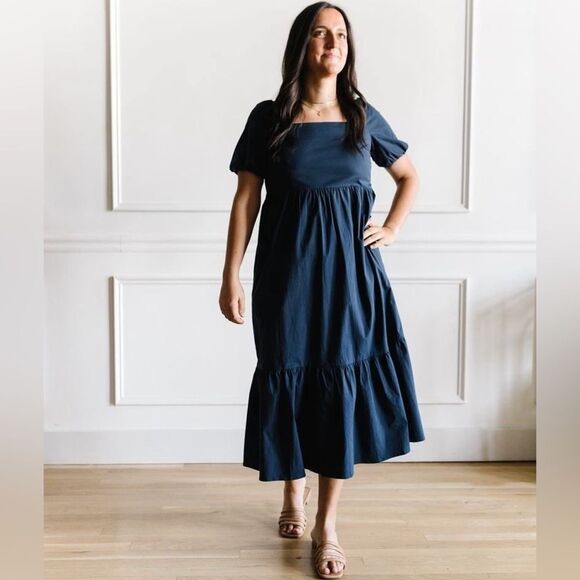 Mod Ref Zaria Maxi Dress Navy Blue Size Small Cotton Spandex Spring Summer - Picture 1 of 14